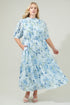 Dusty Floss Floral Pleated Midi Dress Curve